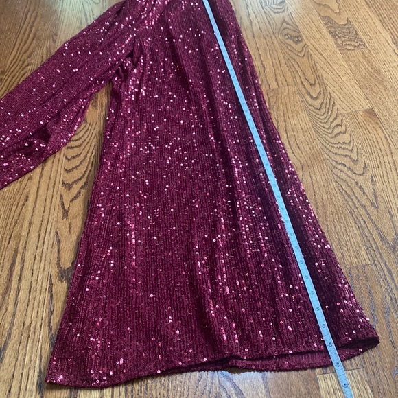 Lulu's Burgundy Sequin Wide Leg Pants - Picture 7 of 9